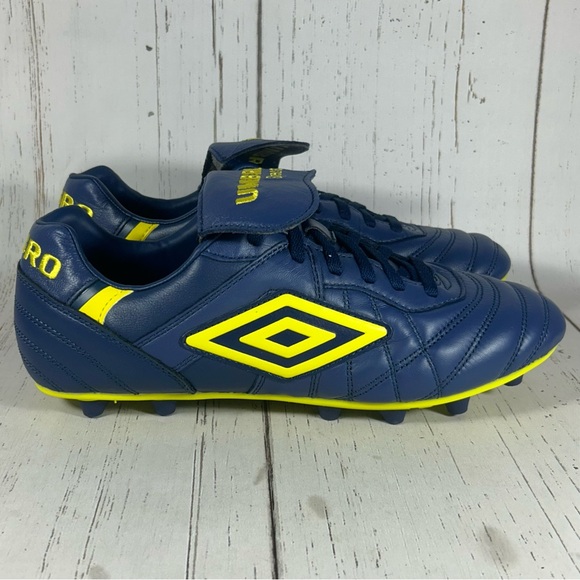 Umbro Speciali Pro 24 FG Leather Navy Blue Yellow Soccer Cleats Men's Size 10.5 - Picture 1 of 9